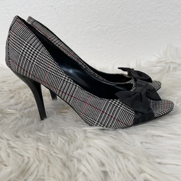 DELICIOUS PLAID PEEP TOE & BOW DECOR HEELS SIZE 8.5 - Picture 4 of 9